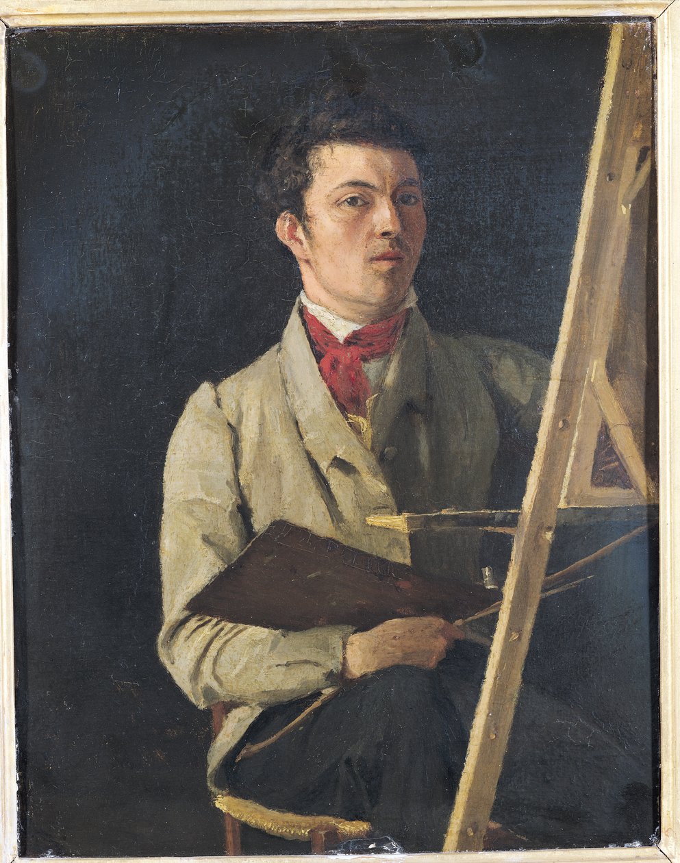 Autoritratto, seduto accanto a un cavalletto, 1825 da Jean Baptiste Camille Corot