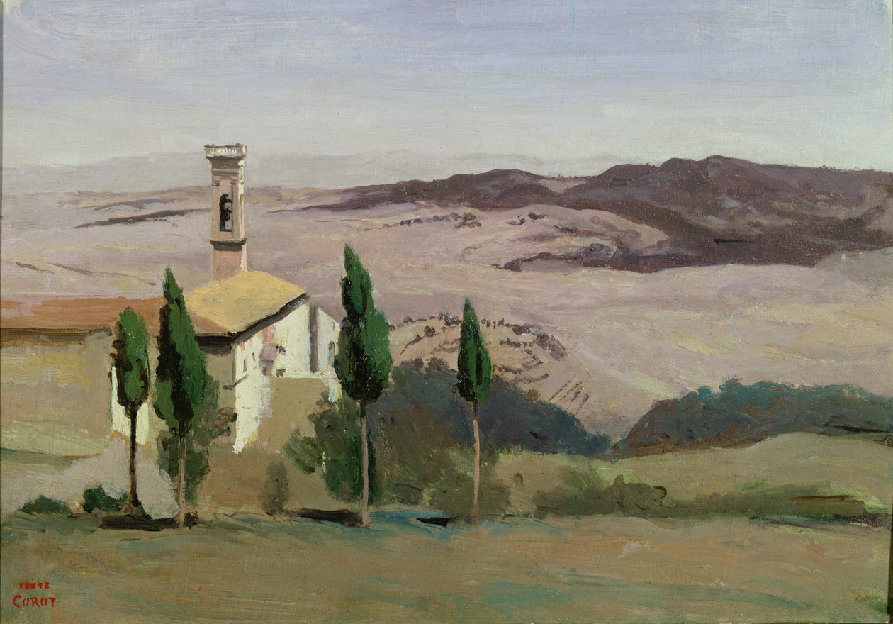 Volterra, Chiesa e Campanile, 1834 da Jean Baptiste Camille Corot