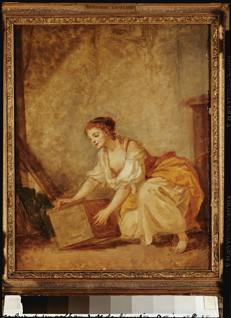 Una giovane ragazza che solleva un baule da Jean Baptiste Greuze