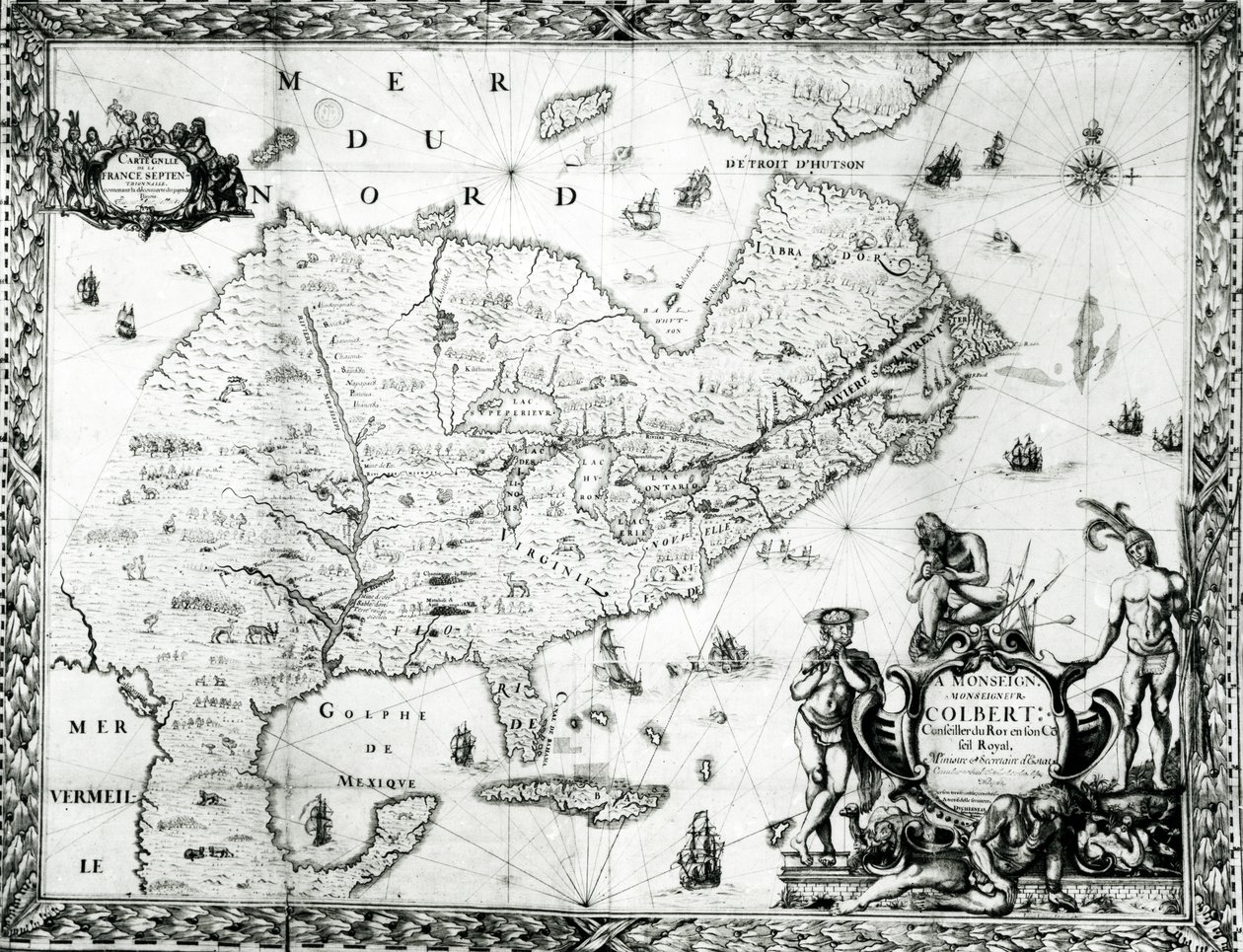 Mappa della Nuova Francia dedicata a Colbert da Duchesneau, Intendente, 1681 da Jean Baptiste Louis Franquelin