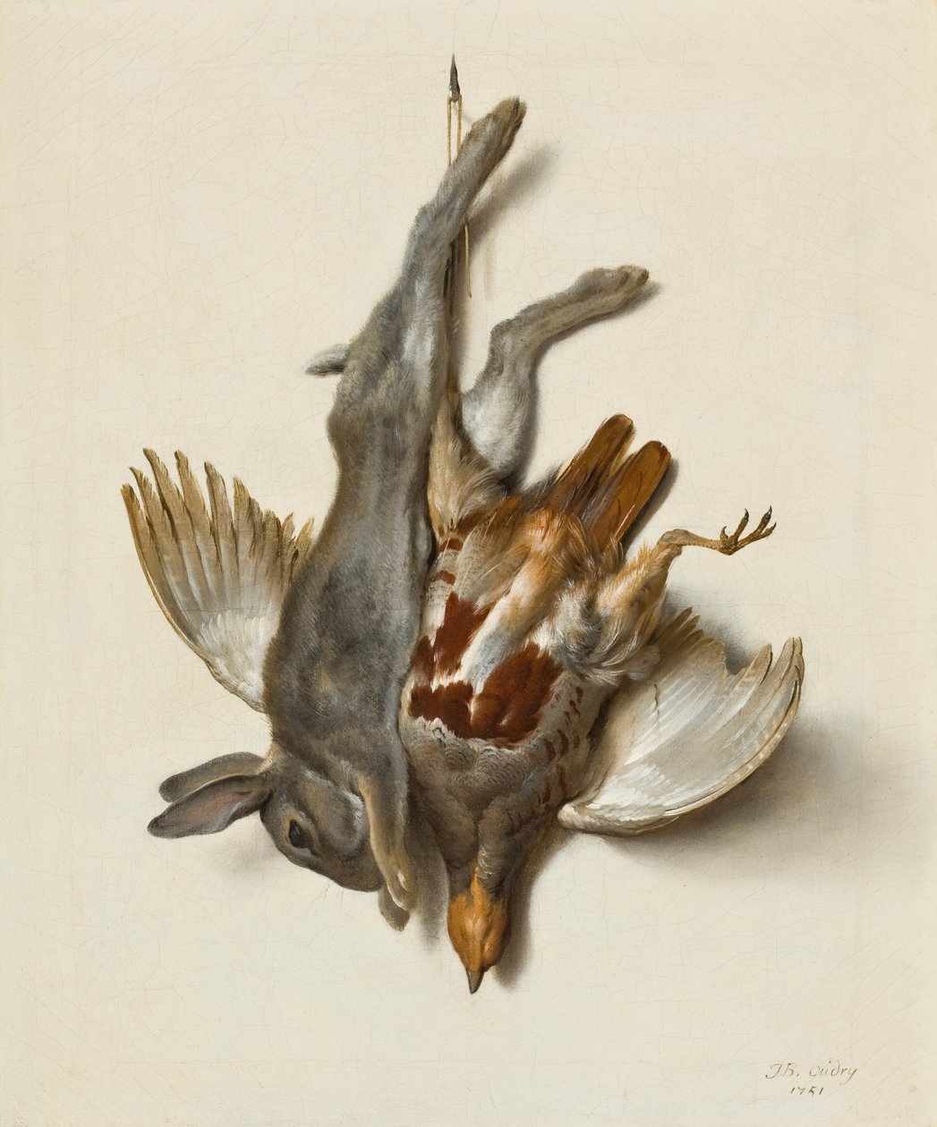Un giovane coniglio e una pernice appesi per i piedi, 1751 da Jean Baptiste Oudry