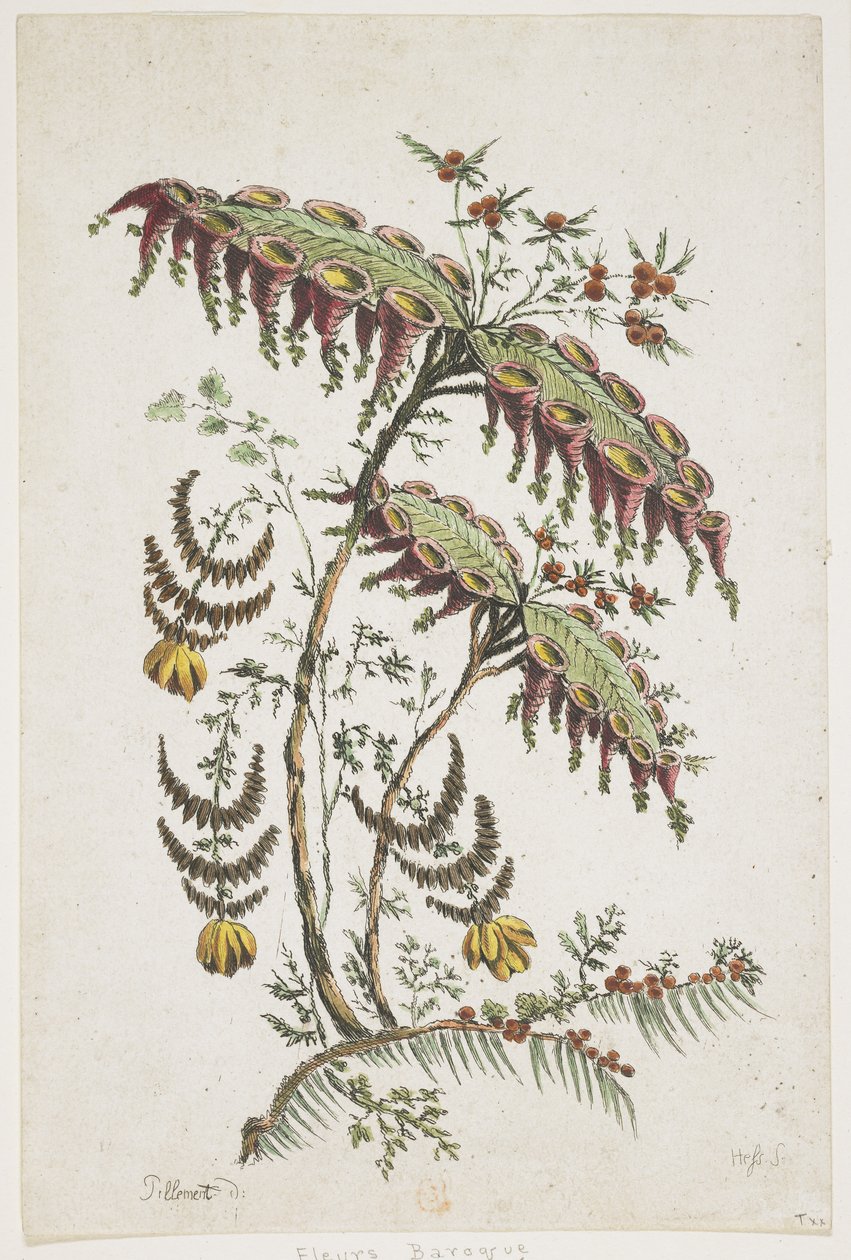Piatto di fiori. Chinoiserie. da Jean Baptiste Pillement