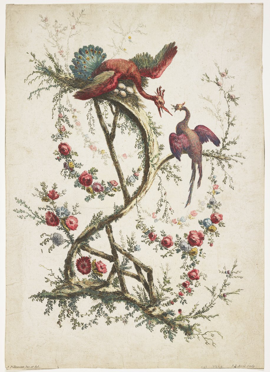 Ornamento. Chinoiserie. Fiori e uccelli., 1770 da Jean Baptiste Pillement