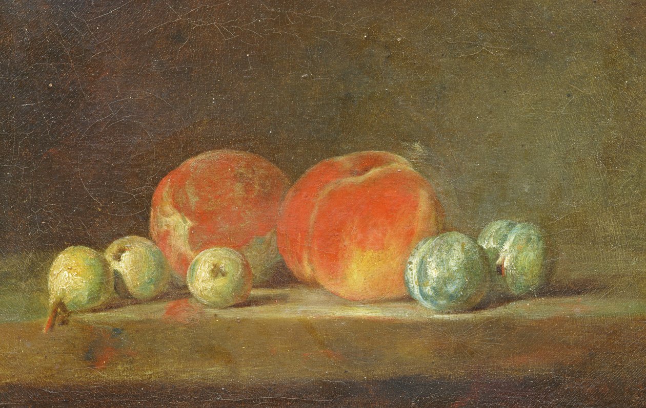 Pesche, pere e prugne su un tavolo da Jean Baptiste Simeon Chardin