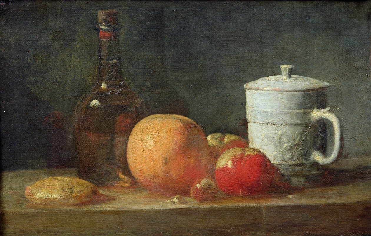 Natura morta con frutta e bottiglia di vino da Jean Baptiste Simeon Chardin