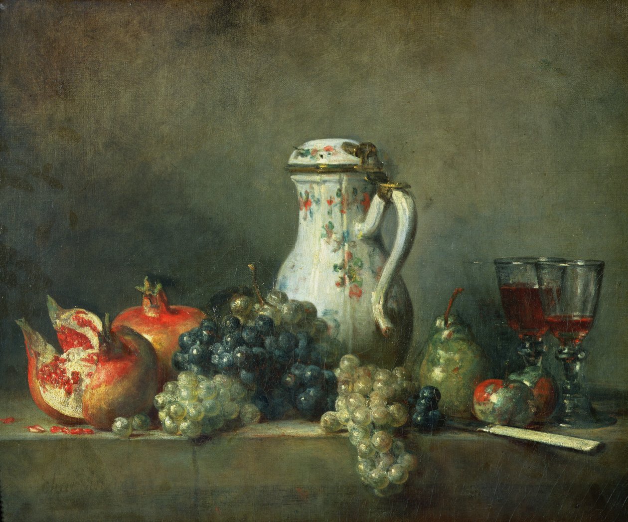 Natura morta con uva e melograni, 1763 da Jean Baptiste Simeon Chardin