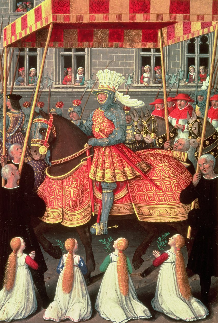 Luigi XII (1462-1515) entra a Genova sotto un baldacchino, seguito da quattro cardinali, dalle 