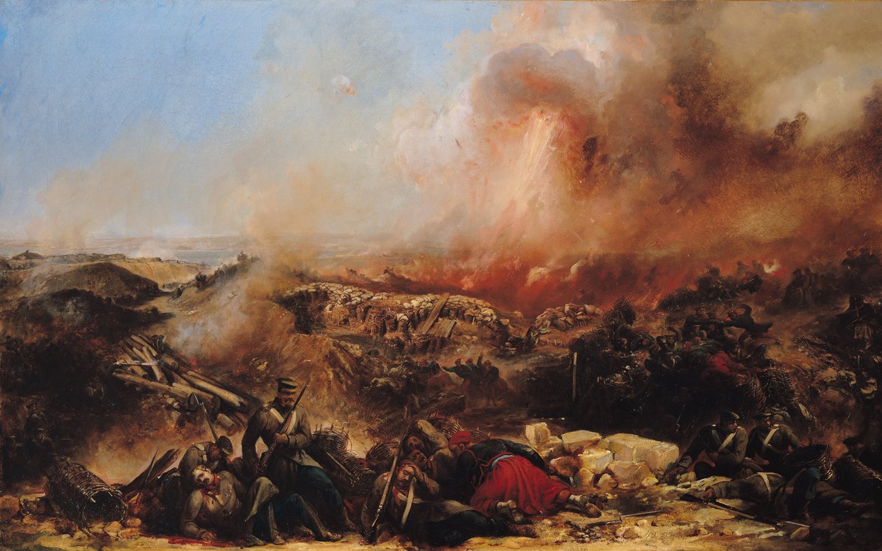 La battaglia di Sebastopoli, sezione sinistra del trittico, dopo il 1855 da Jean Charles Langlois