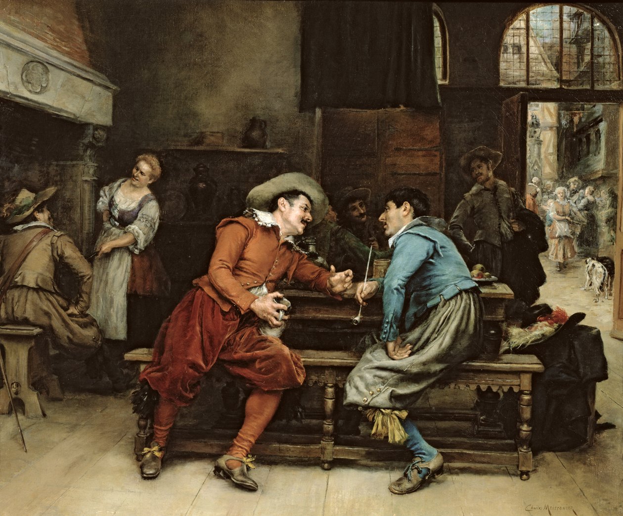 Due uomini che parlano in una taverna da Jean Louis Ernest Meissonier