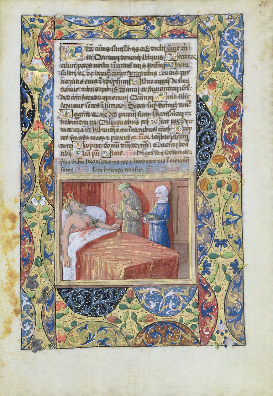 Ms Lat. Q.v.I.126 f.38 Il re con un coltello conficcato nel cuore, dal 
