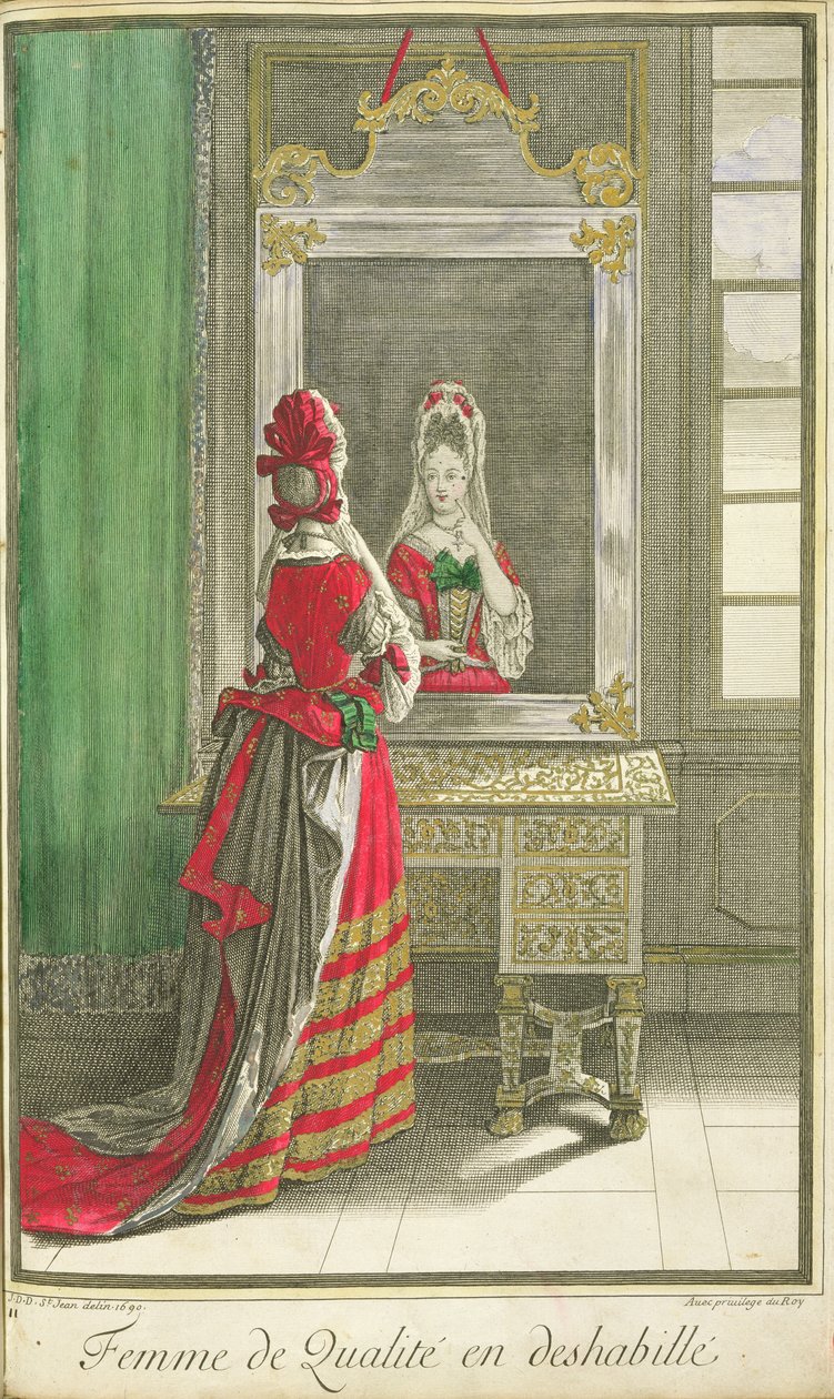 Signora che si Guarda allo Specchio, pubblicato c.1688-90 da Jean Dieu de Saint Jean