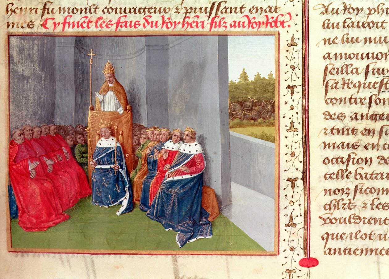 Ms Fr 6465 Fol.174 Urbano II (c.1035-99) predica la crociata a Clermont alla presenza del re Filippo I (1053-1108) di Francia nel 1095, da 