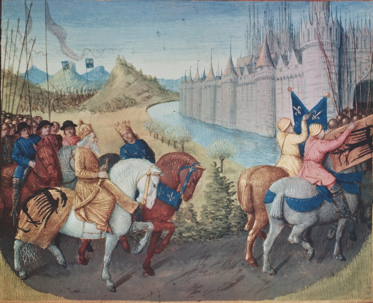 Ingresso di Luigi VII re di Francia e Corrado III re di Germania a Costantinopoli durante le Crociate, 1147-49 da Jean Fouquet