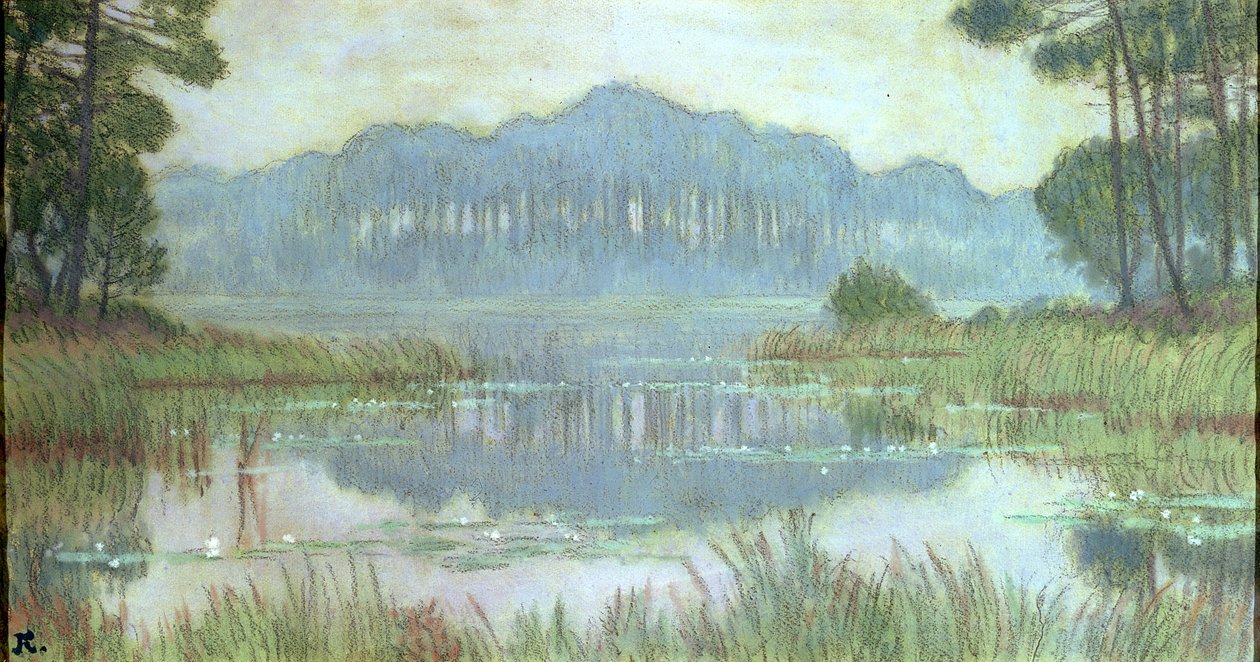 Paesaggio con stagno invaso dalla vegetazione, c.1900 da Jean Francis Auburtin