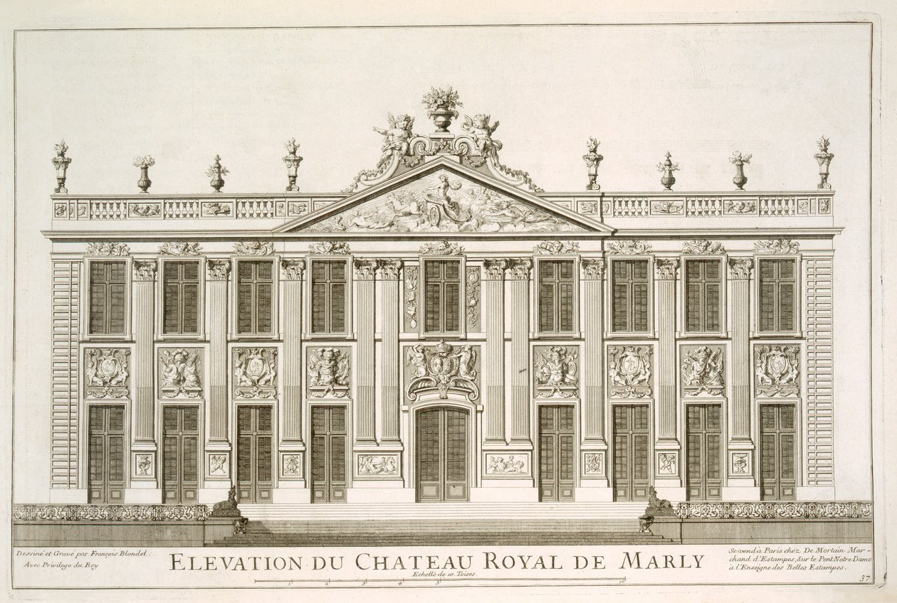 Elevazione del Castello Reale di Marly, c.1720 da Jean Francois Blondel