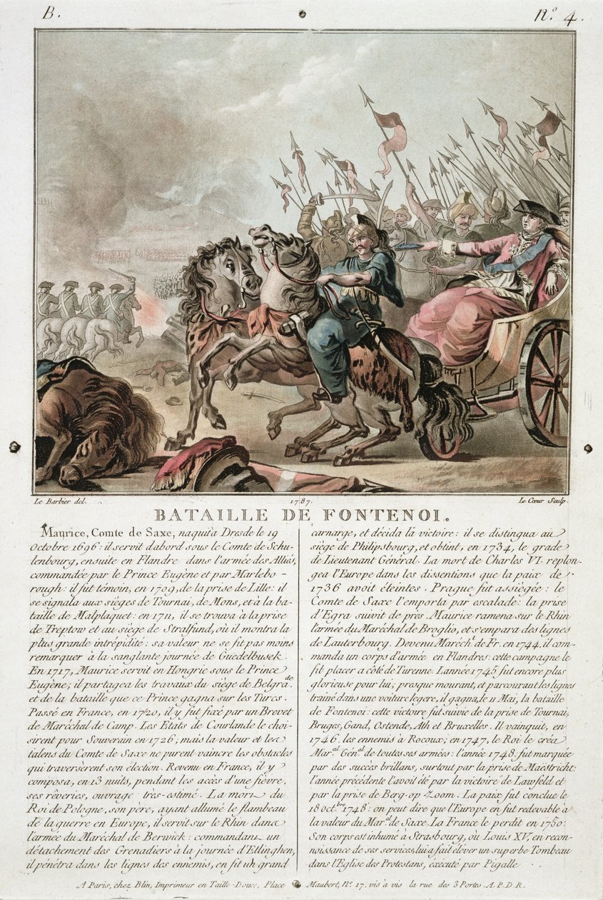 Battaglia di Fontenoy, 1745, inciso da Louis Le Coeur, 1787 da Jean Jacques Francois Le Barbier