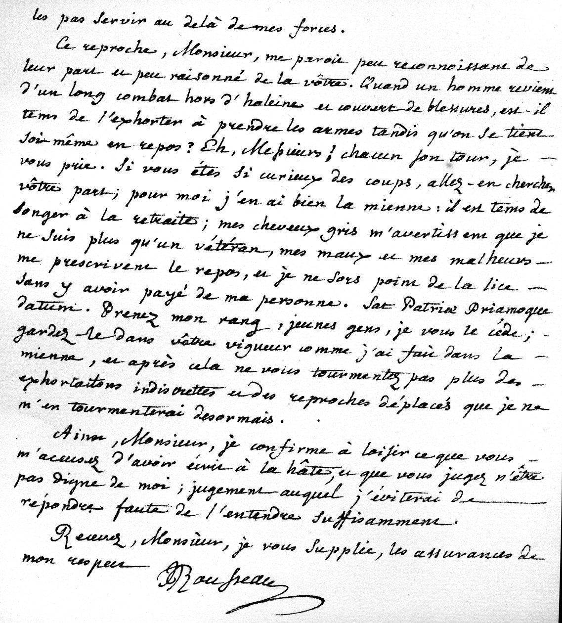 Lettera che spiega le ragioni di Rousseau per non scrivere ulteriormente a sostegno dei protestanti francesi, scritta a Motiers, 15 luglio 1764 da Jean Jacques Rousseau