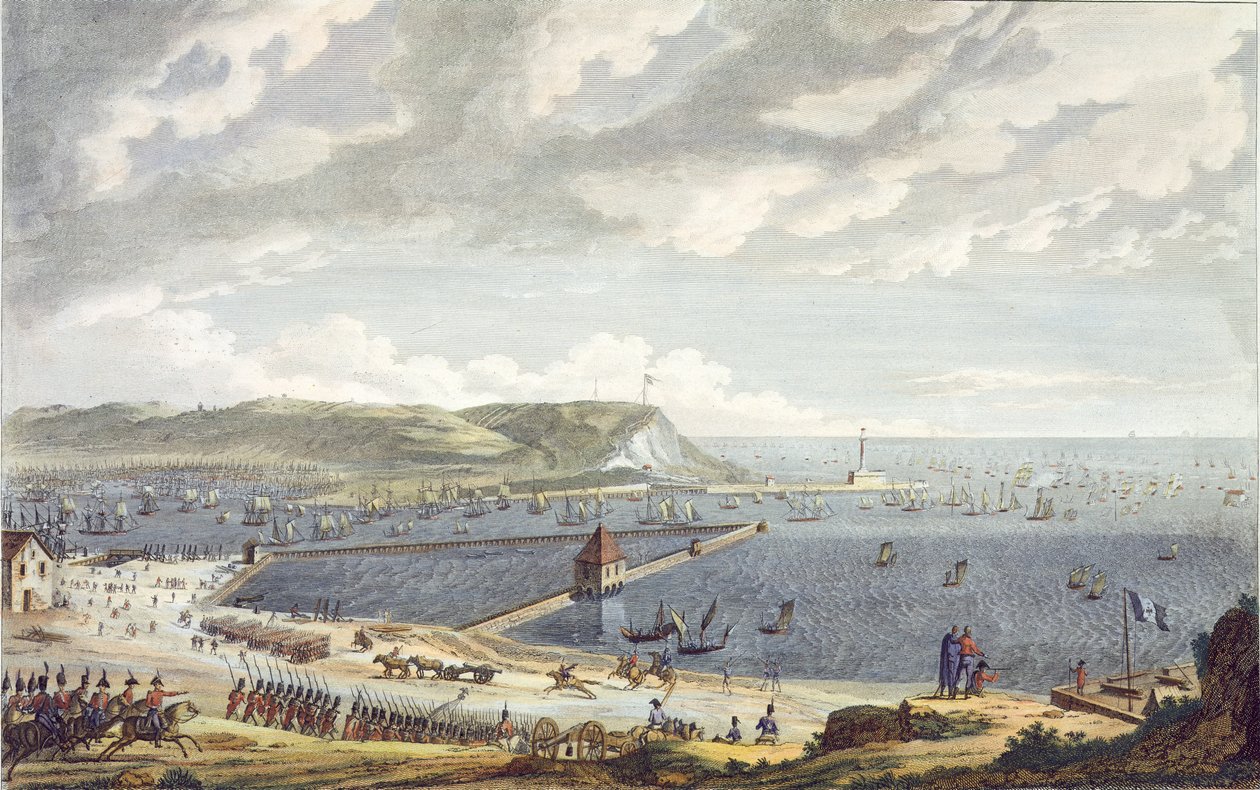 Veduta del Porto e della Rada di Boulogne alla Partenza della Flottiglia, 16 agosto 1803, inciso da Louis Francois Couche da Jean Jerome Baugean