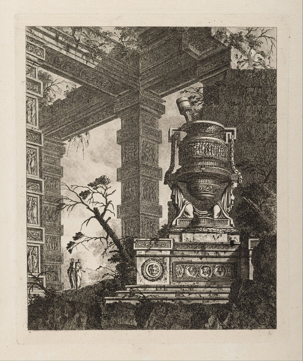Fantasia Architettonica con Mortaio Monumentale, Tavola 2 da Vasi... da Jean Laurent Legeay