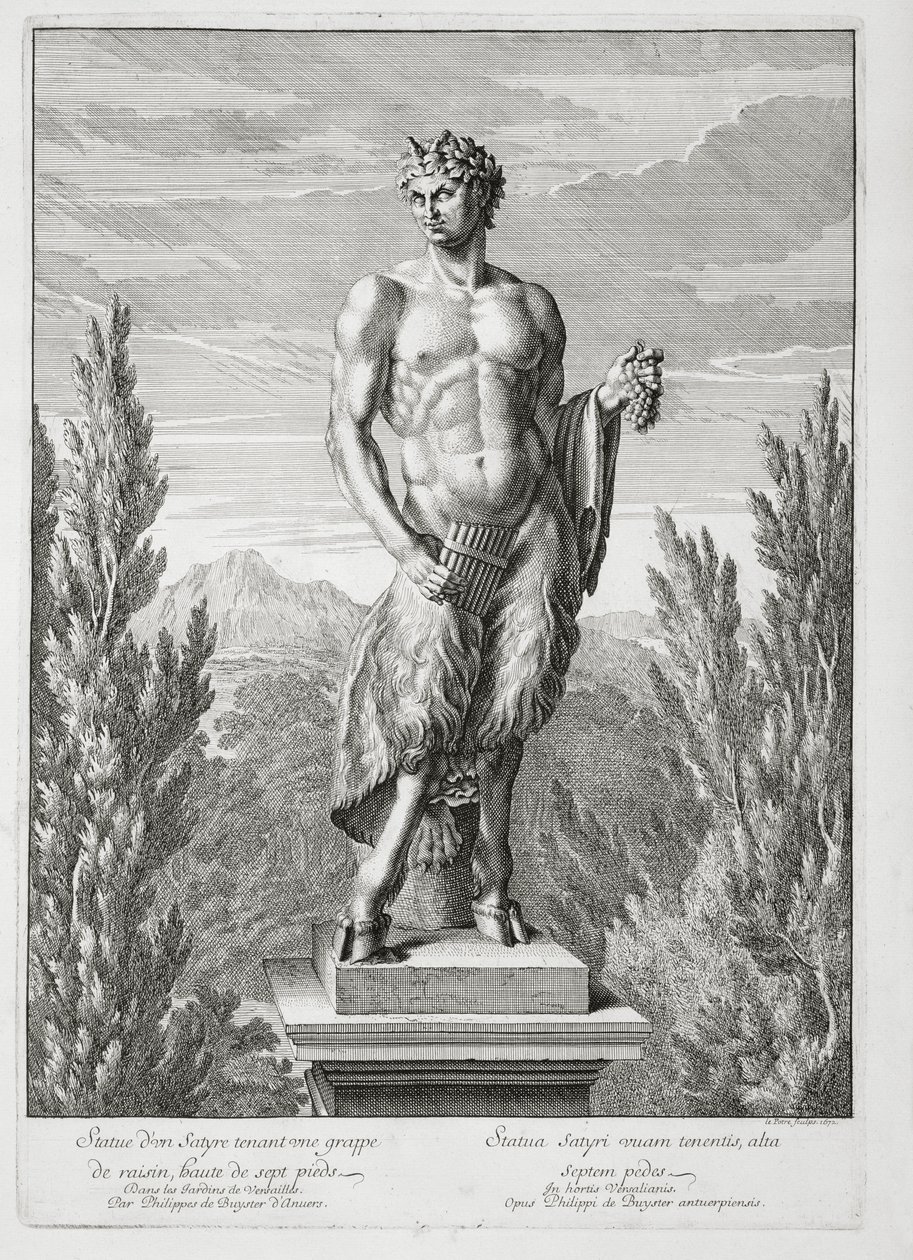 Statua di un satiro che tiene un grappolo d
