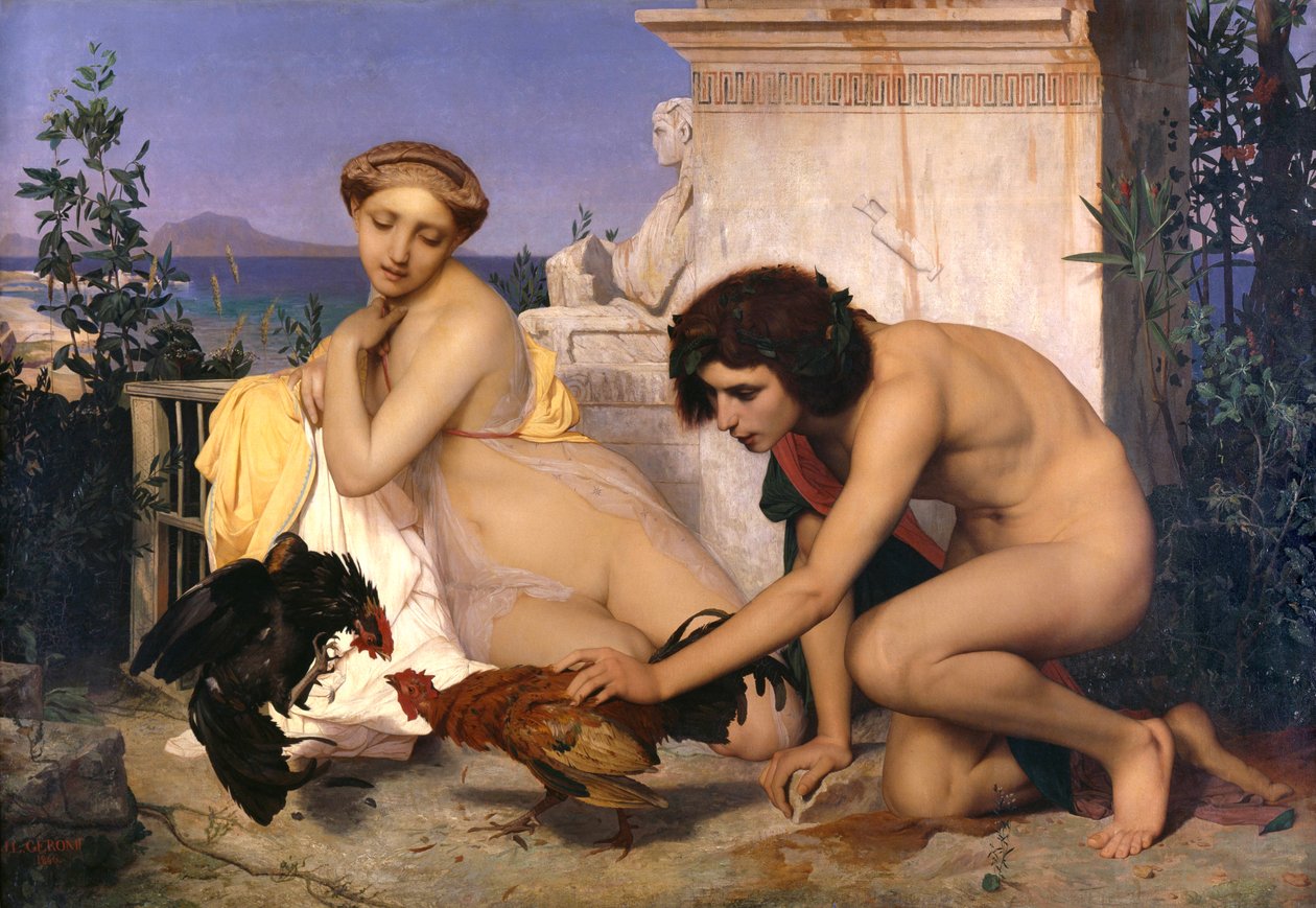 Giovani greci che assistono a un combattimento di galli da Jean Leon Gerome
