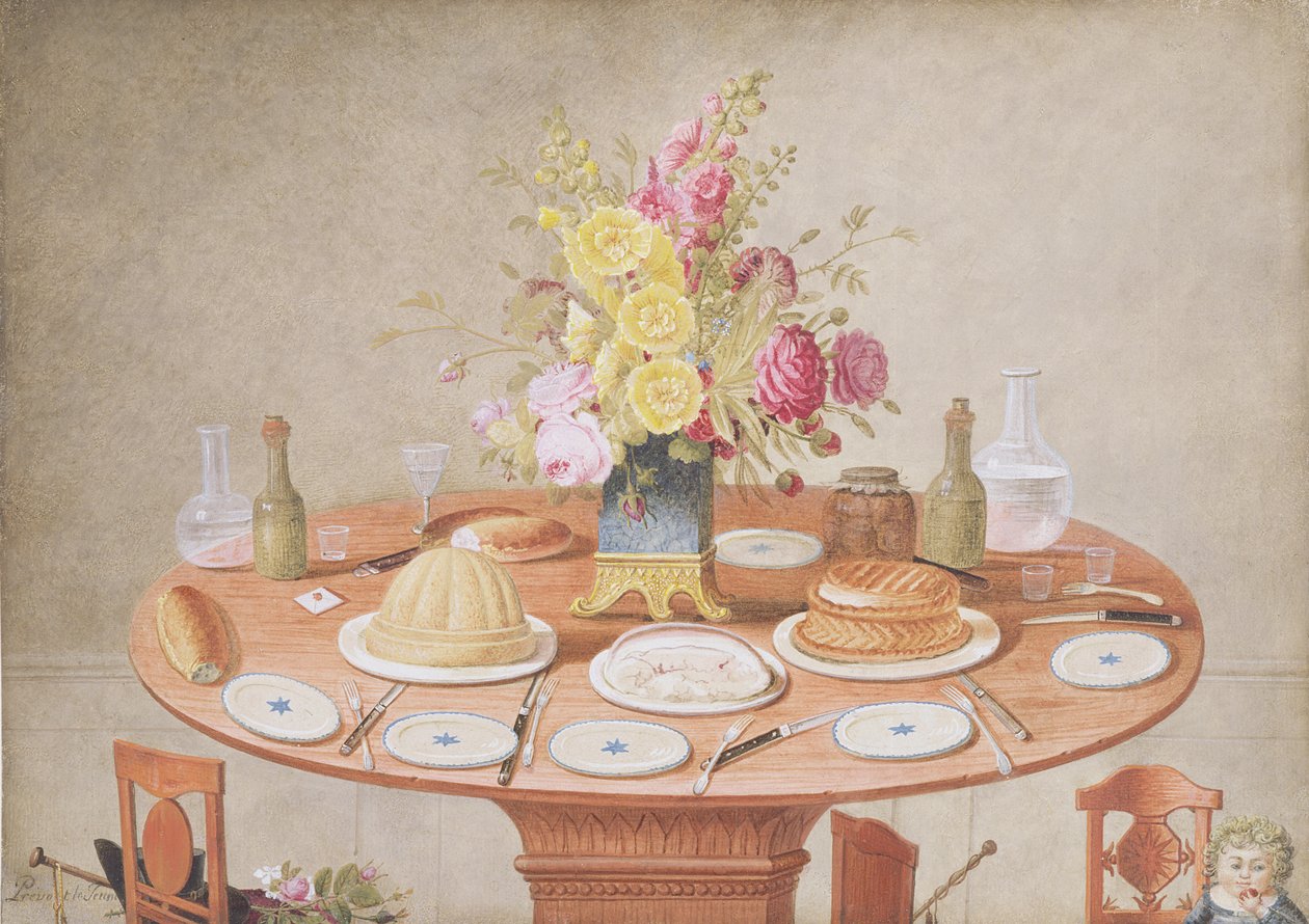 Natura Morta con un Vaso di Fiori su una Tavola Apparecchiata per un Pasto, c.1810 da Jean Louis Prevost