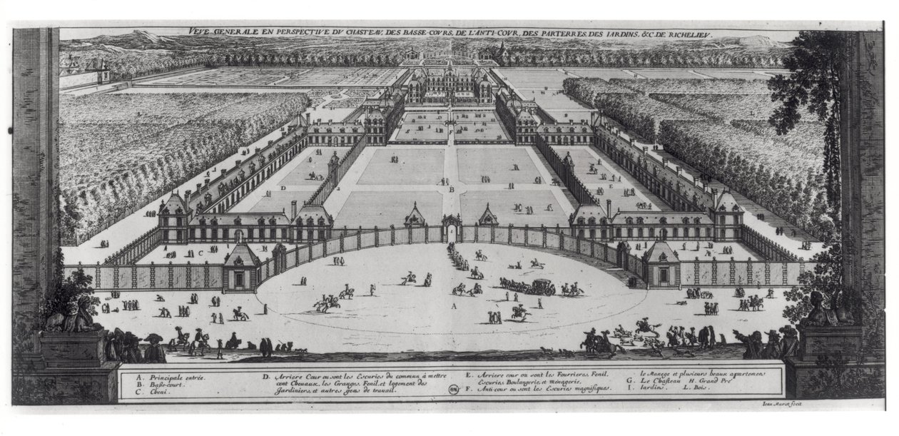 Vista prospettica generale del castello e dei giardini di Richelieu da Jean Marot
