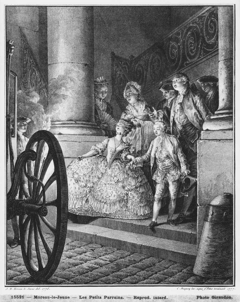I piccoli padrini, 1776, inciso nel 1777 da Pierre Charles Baquoy (1759-1829) e Charles Emmanuel Patas (1744-1802) da Jean Michel the Younger Moreau