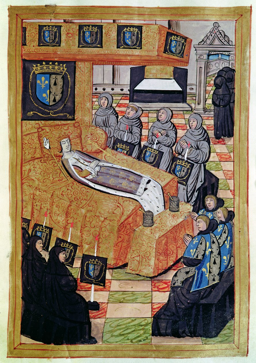 La Duchessa Regina sul letto di morte, dal resoconto del funerale di Anna di Bretagna, 1515 da Jean Perreal