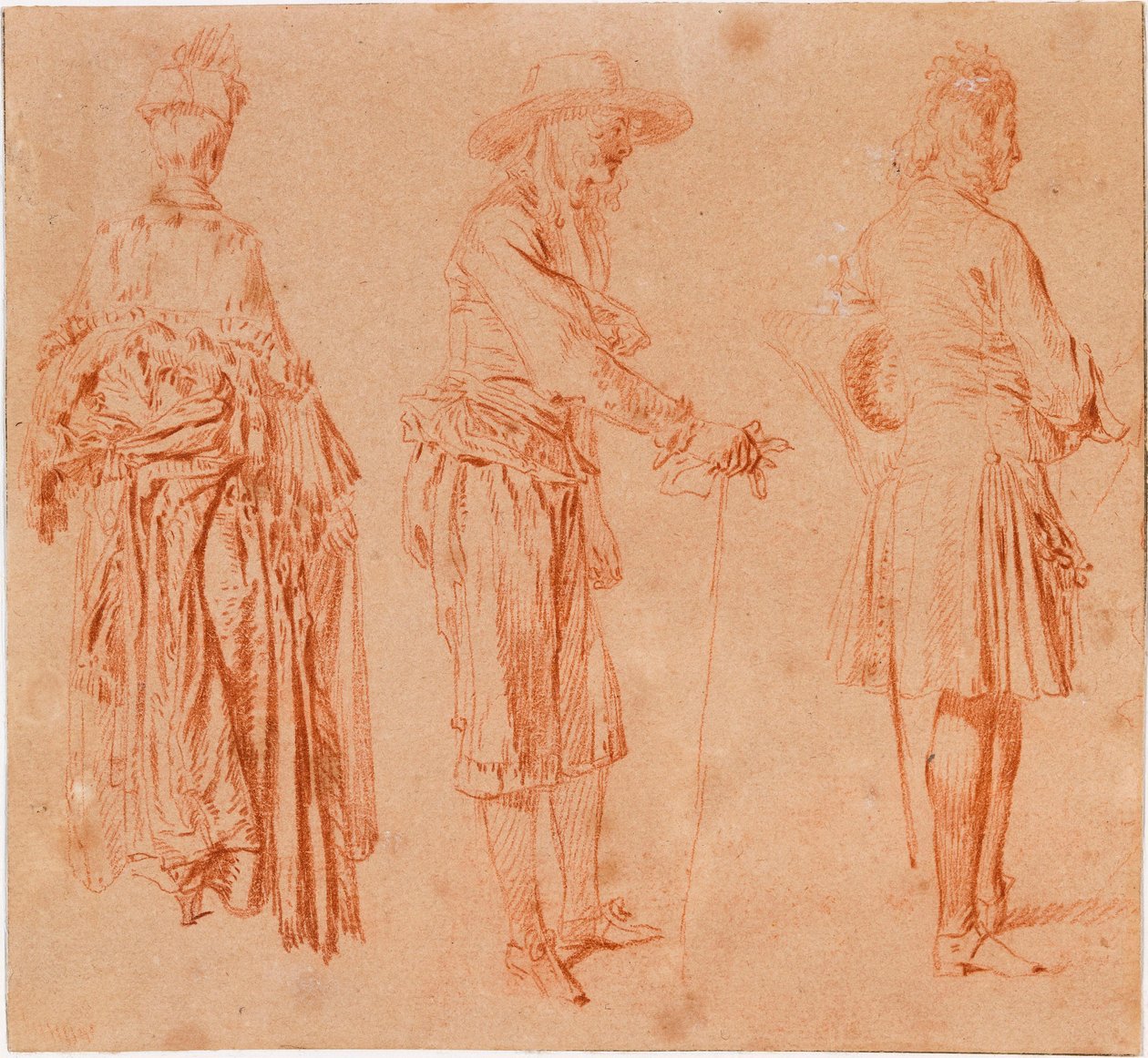 Eine Dame und zwei Herren da Jean-Antoine Watteau