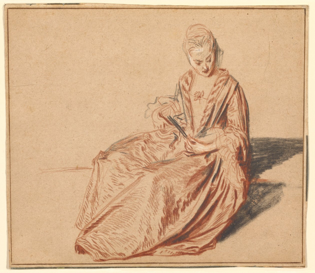Donna seduta con un ventaglio da Jean-Antoine Watteau