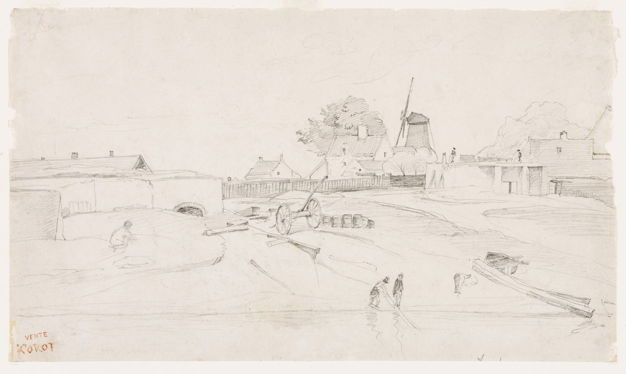 Mulino a vento a Dunkerque, c.1830 da Jean Baptiste Camille Corot