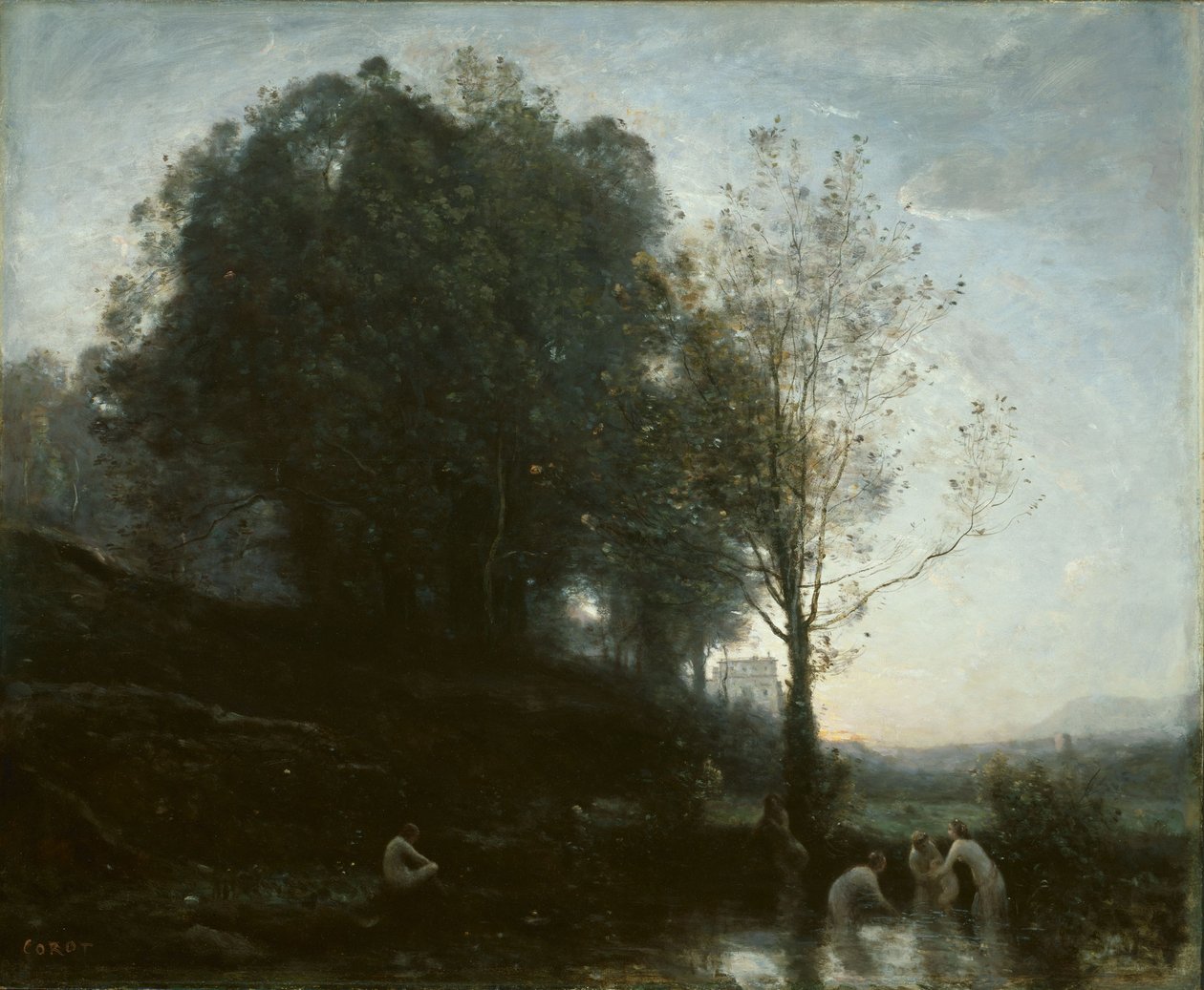 Ninfe da bagno e bambino da Jean-Baptiste-Camille Corot