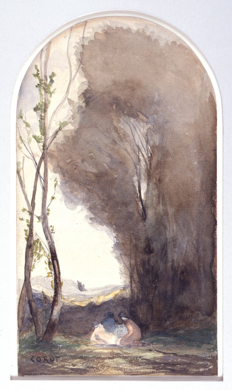 Acquerello raffigurante “San Sebastiano soccorso dalle sante donne” da Jean-Baptiste-Camille Corot