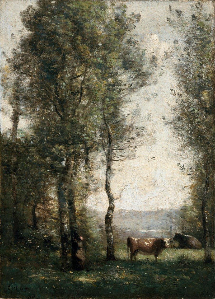 Paesaggio boscoso con mucche in una radura da Jean-Baptiste-Camille Corot