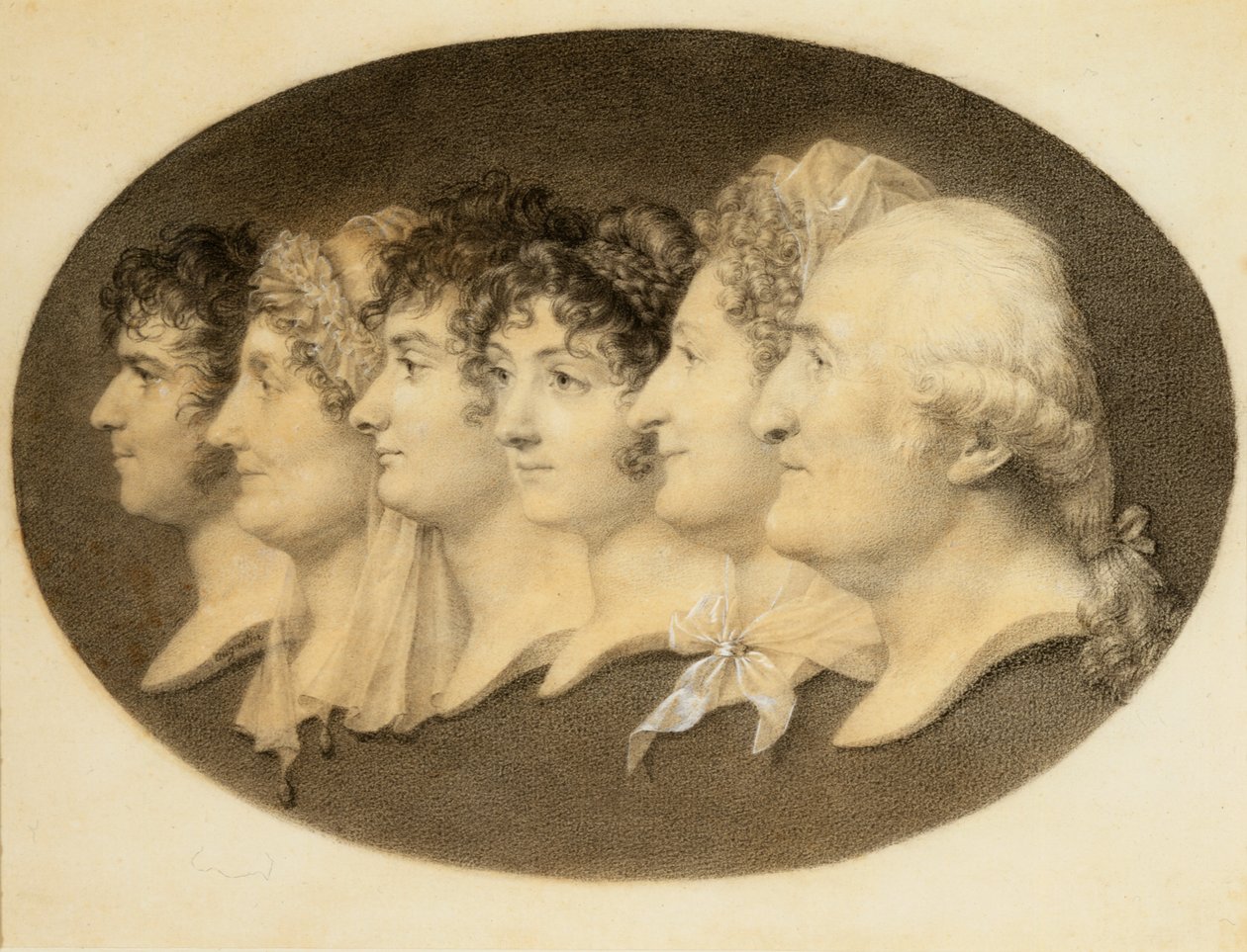 Ritratto di profilo di Augustin e della sua famiglia da Jean Baptiste Jacques Augustin