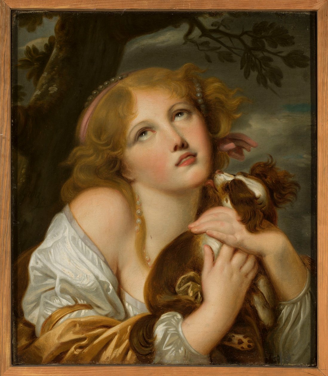 Ragazza con un cane in braccio da Jean-Baptiste Greuze