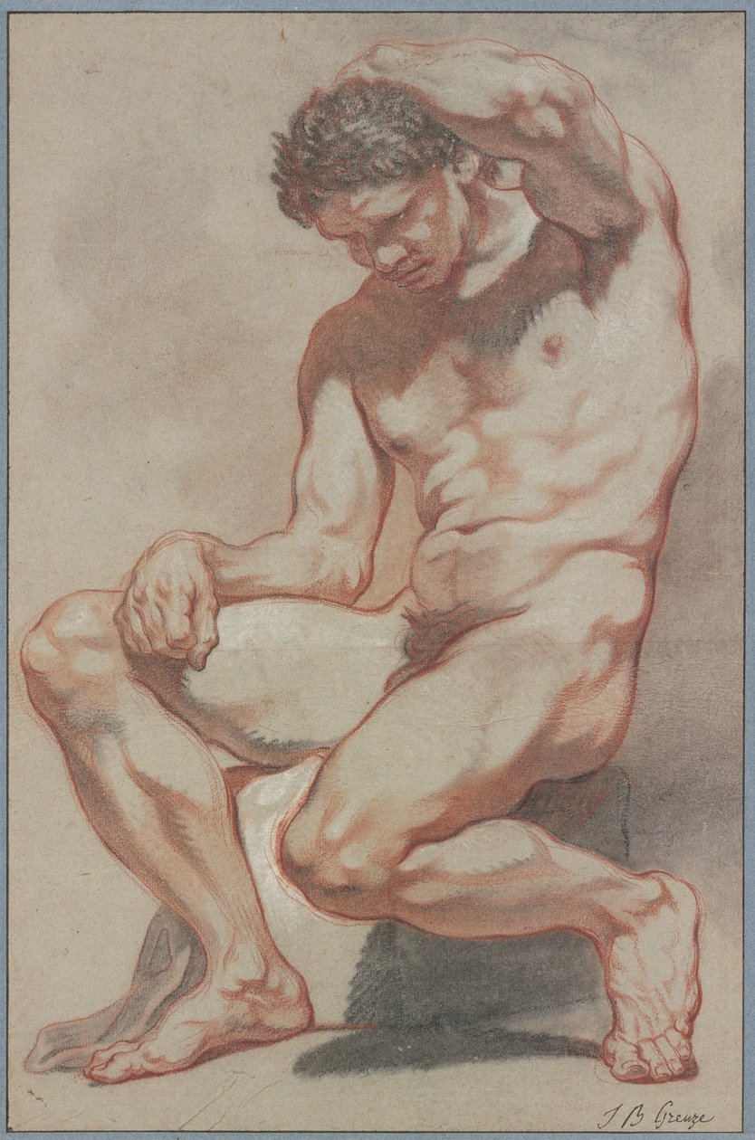 Nudo maschile seduto da Jean-Baptiste Greuze