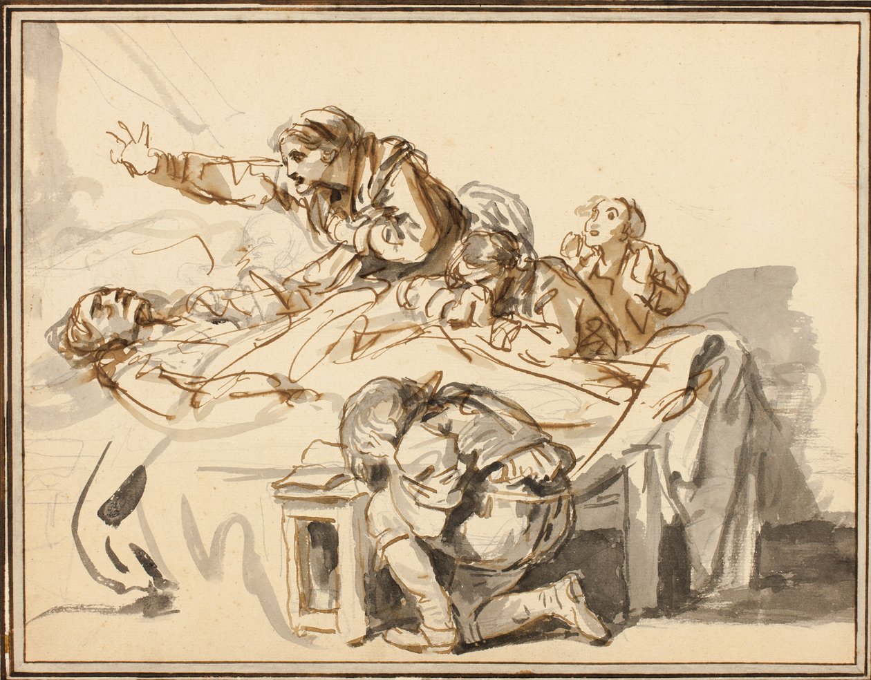 Donne e bambini in lutto per un uomo morto da Jean-Baptiste Greuze