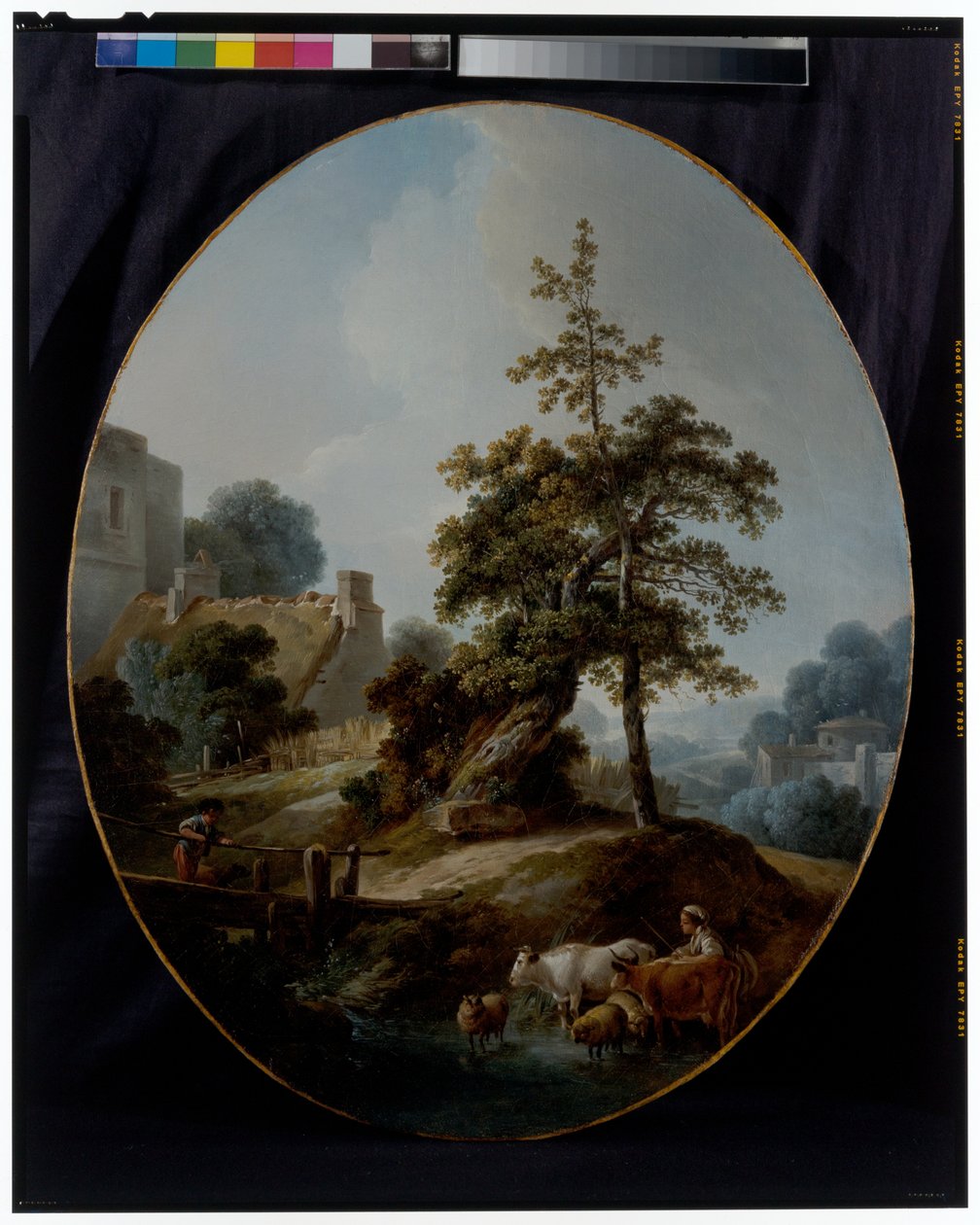 Paesaggio con un giovane ragazzo e una pastorella con mucche e pecore da Jean Baptiste Huet