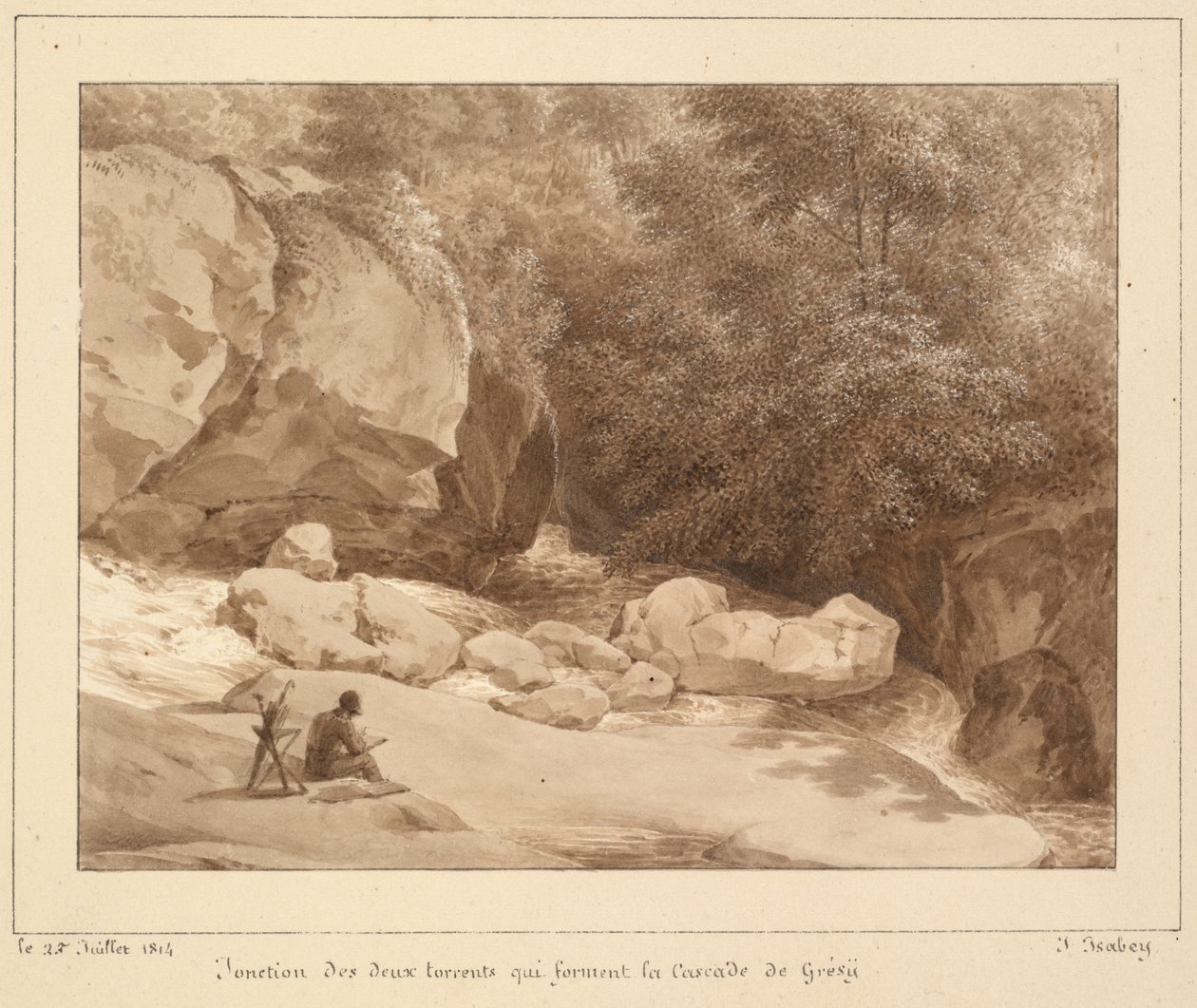 Confluenza dei due torrenti che formano la cascata di Grésy da Jean-Baptiste Isabey
