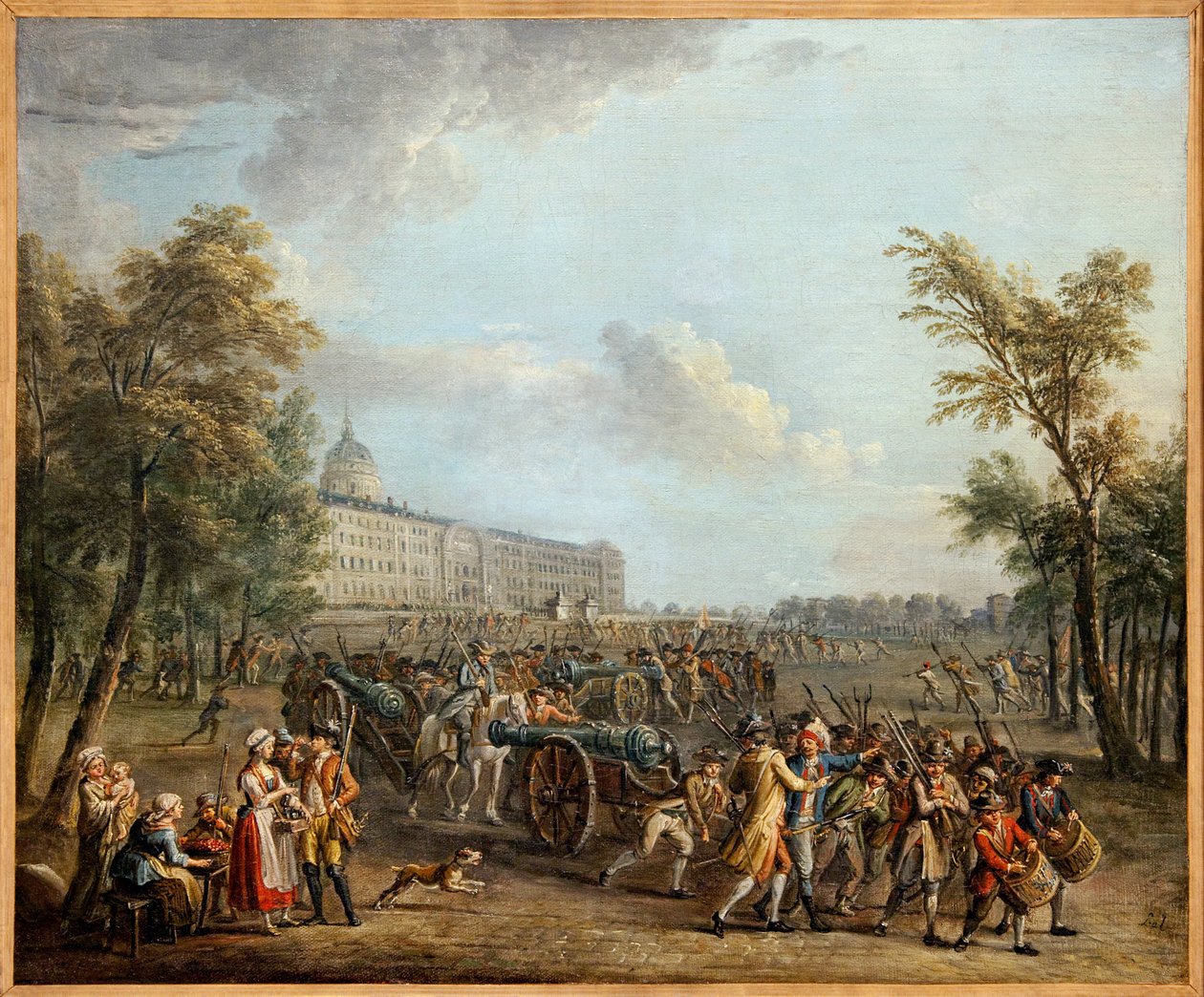 Saccheggio delle armi agli Invalides, il popolo di Parigi, dopo aver preso possesso del Garde Meuble il 13 luglio, invase gli Invalides il 14 luglio 1789, e prese 4 cannoni e 34.000 fucili da Jean Baptiste Lallemand