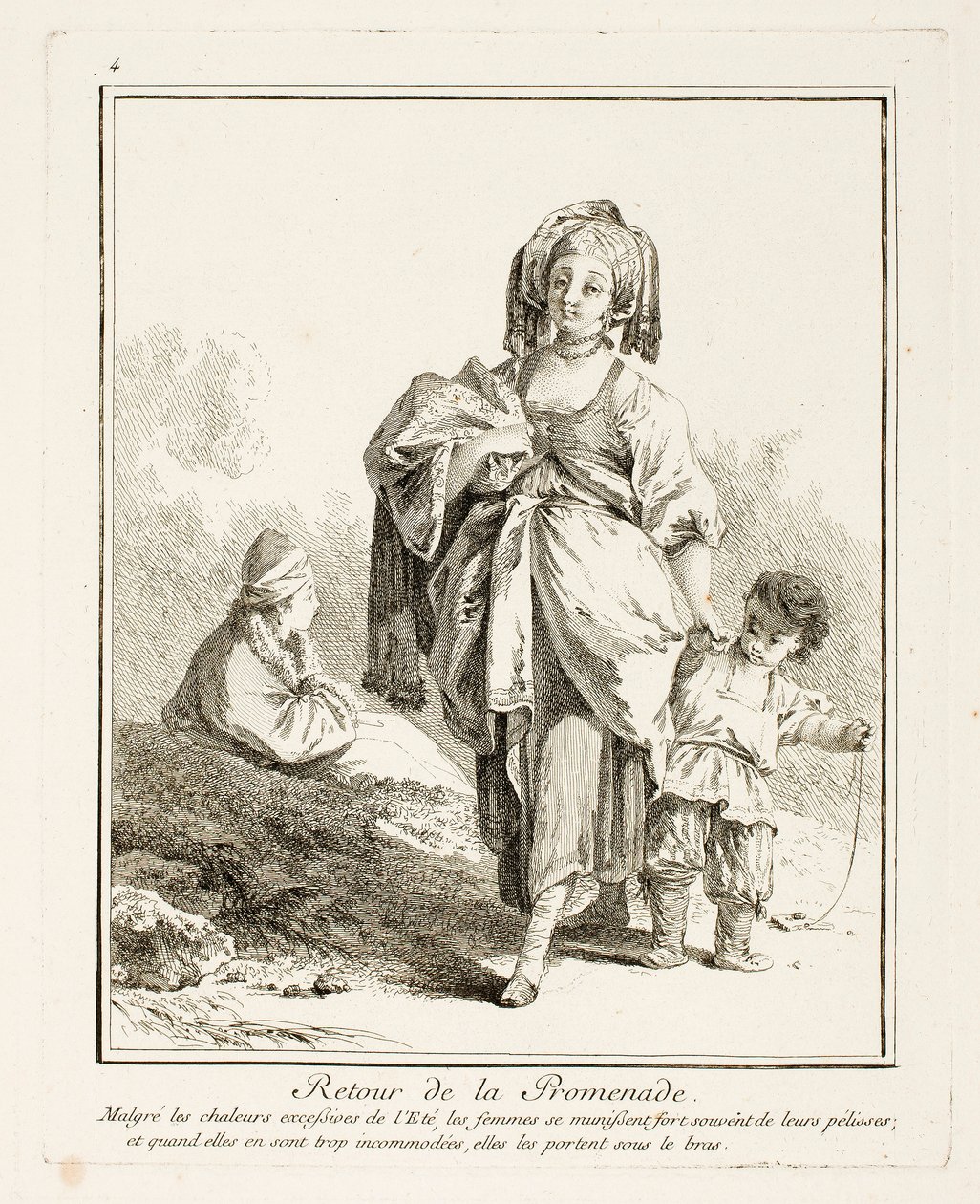 Passeggiata di ritorno, quarto piatto da Suite de Divers Habillements de Peuples du Nord da Jean-Baptiste Le Prince