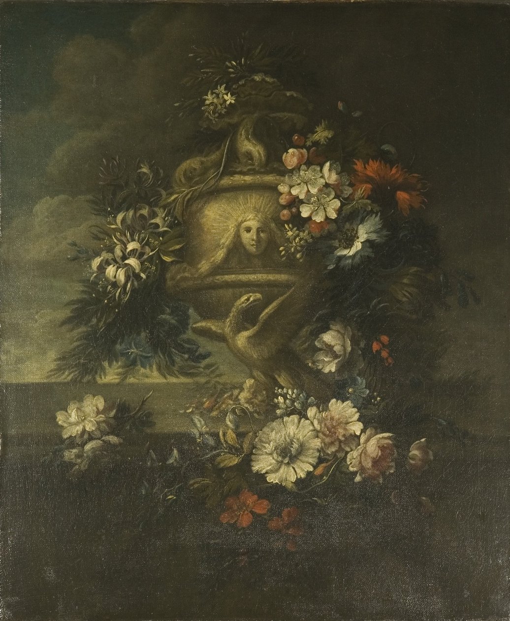Fiori in un vaso scolpito da Jean-Baptiste Monnoyer