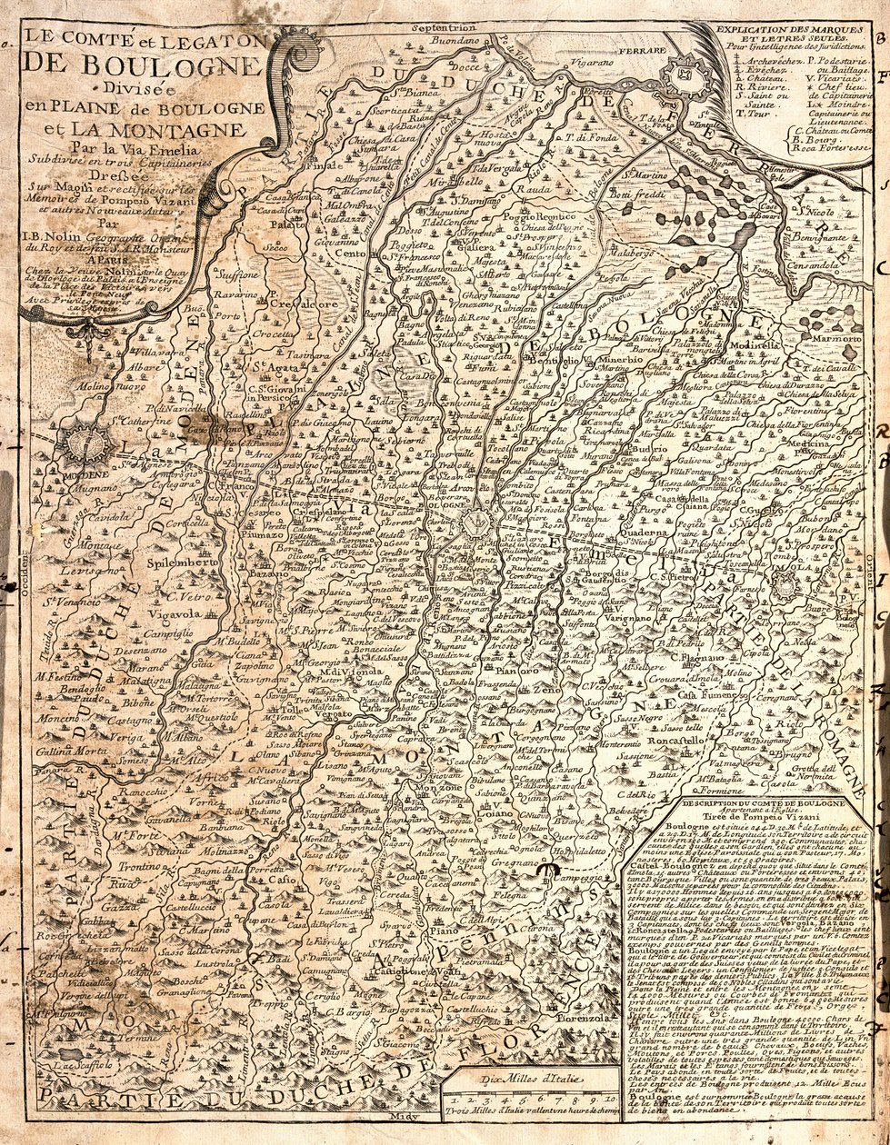 Mappa della Contea di Boulogne (Francia) da Jean Baptiste Nolin