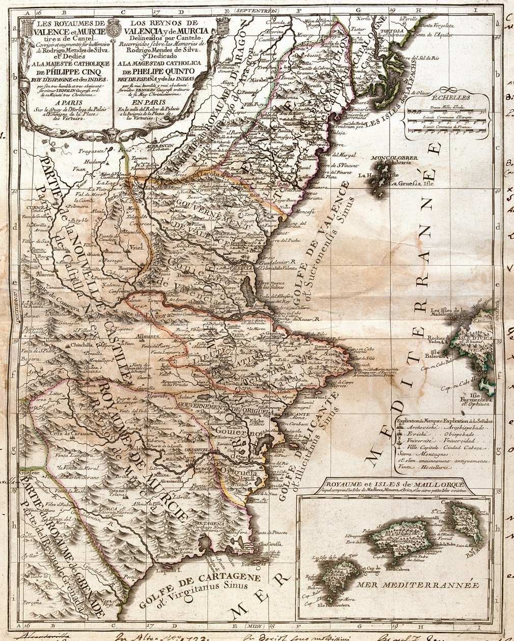 Mappa del Regno di Valencia e Murcia (Spagna) da Jean Baptiste Nolin