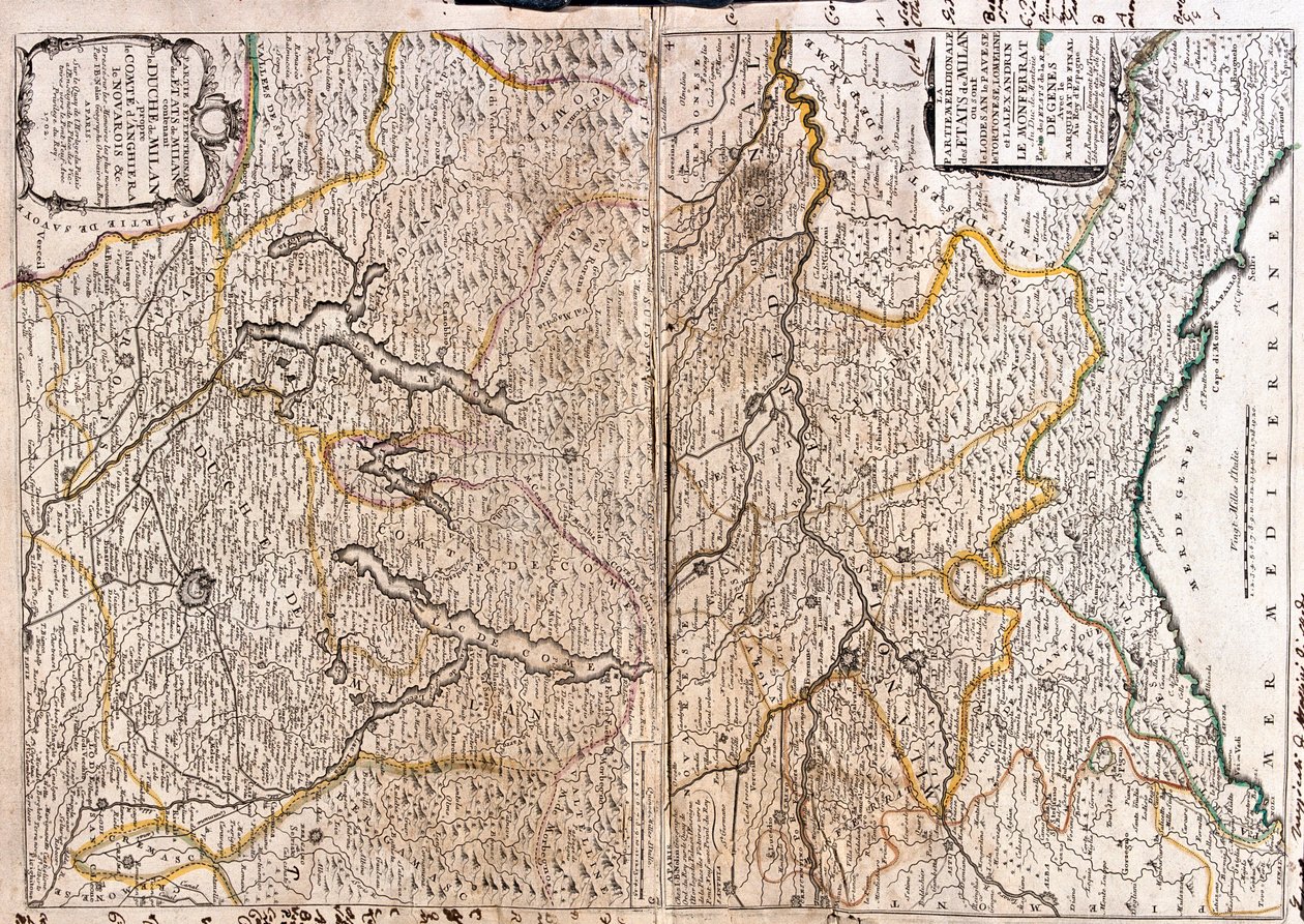a) Italia (Regione: est Piemonte, sud Lombardia, ovest Emilia-Romagna, Liguria orientale-centrale) b) Svizzera (Canton Ticino), Italia (Regione: est Piemonte, Lombardia) da Jean Baptiste Nolin