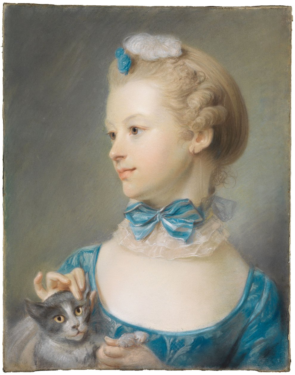 Ragazza con gatto da Jean-Baptiste Perronneau