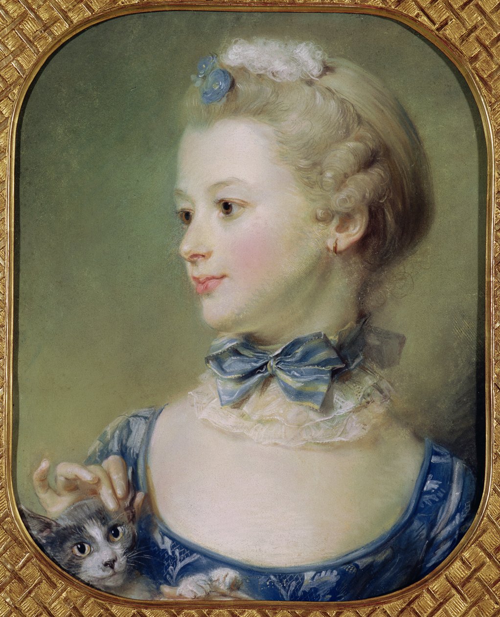 Giovane ragazza con un gatto da Jean-Baptiste Perronneau