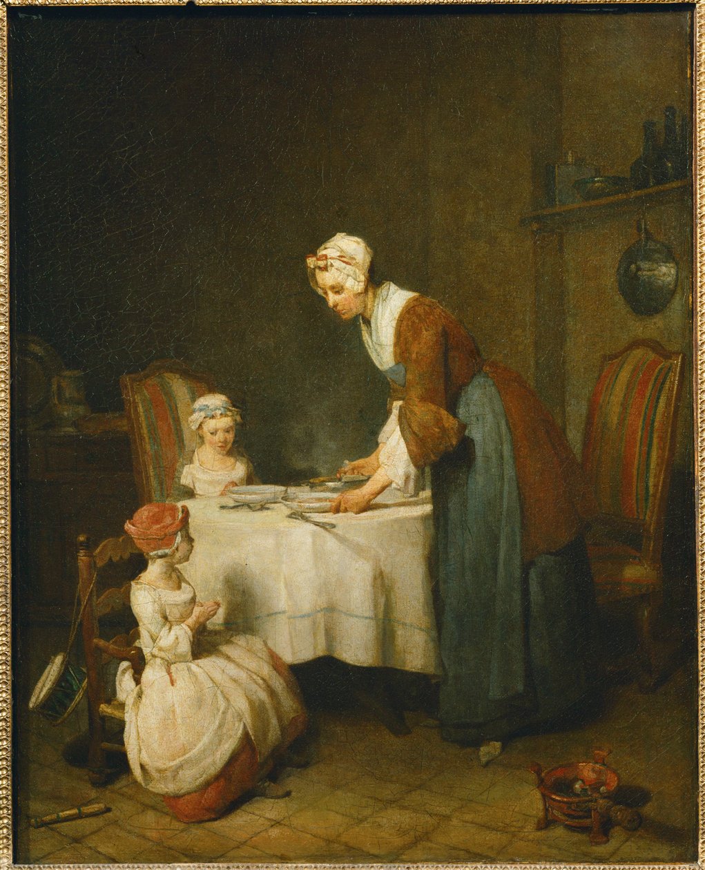 La Benedicite. Una madre aspetta che la sua piccola figlia dica ... da Jean Baptiste Simeon Chardin